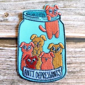 Anti Depressants Puppy Dog Adorable Embroidered Iron on Patch.